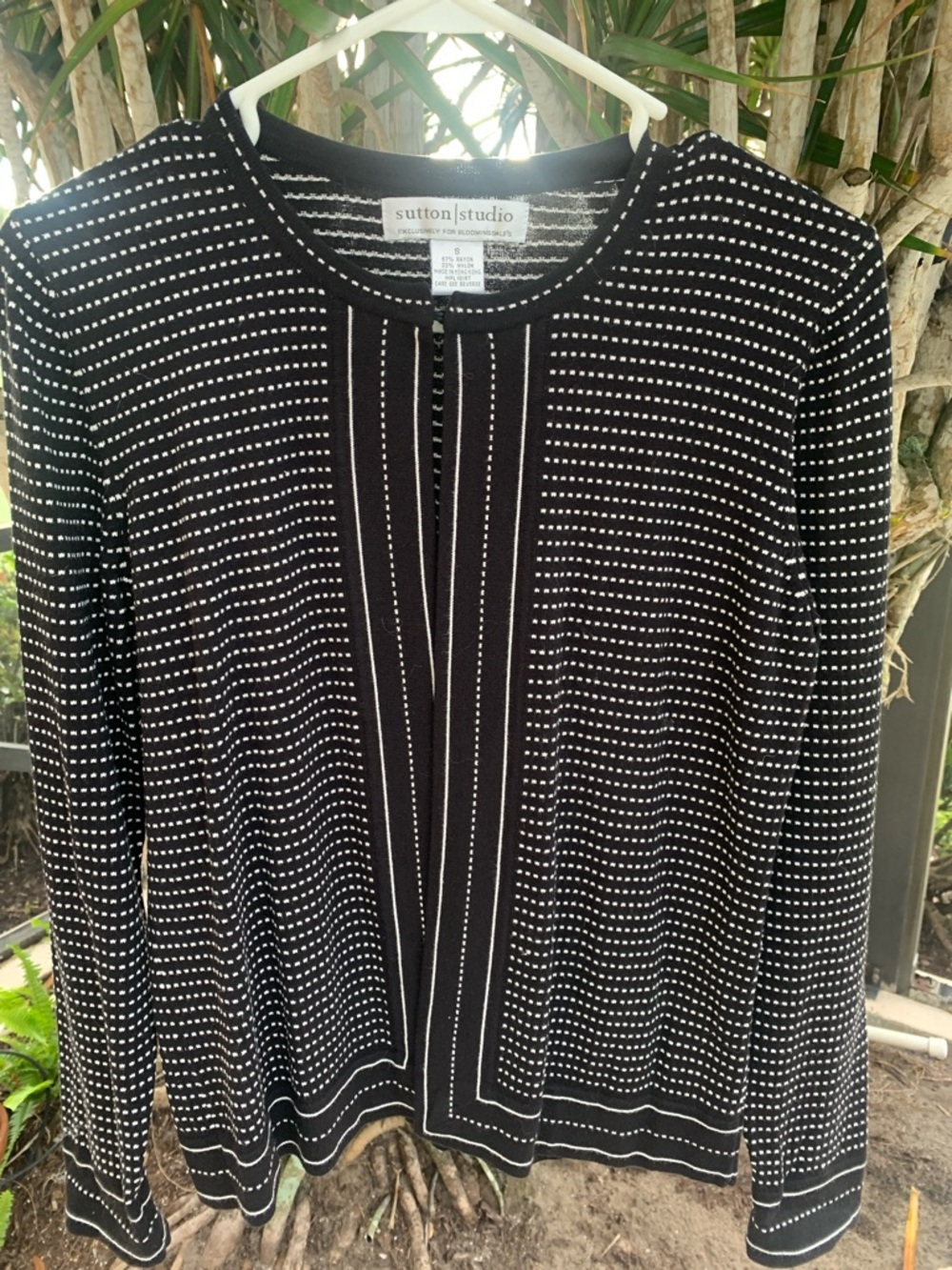 Sutton Studio Black and White Dotted Stripe Cardigan